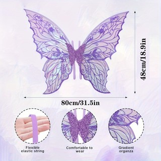 BS1 Dạ Quang Cánh Bướm Bé Gái Trang Trí Lưng Đồ Chơi Cổ Tích Magic Wand Bộ 3 Món Phong Cách Văn Học SB1