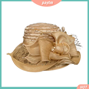 Ptm Nữ Mũ Chống Nắng Có Thể Điều Chỉnh Chu Vi Đầu Mũ Chống Nắng Vintage Ren Nơ Người Cá Mũ Ngọc Trai Và Lông Vũ Trang Trí Để Chống Nắng Và Những dịp Chính Thức