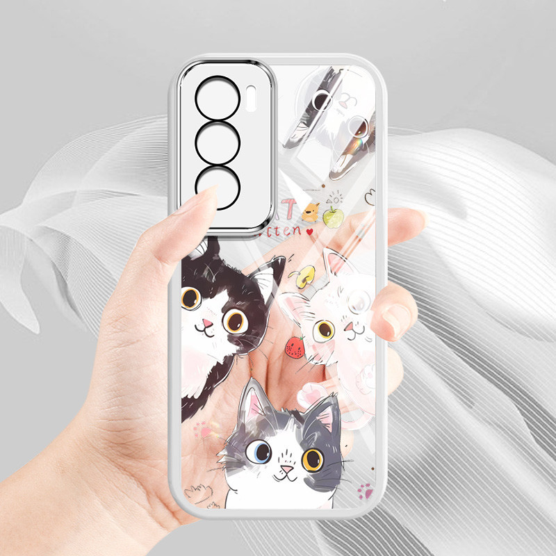 Ốp Điện Thoại YBD Cho OPPO Reno 12 Pro Reno 12F Realme C65 4G A3 Pro (Ấn Độ) Happy Five Kittens Vỏ Trong Suốt Sáng Tạo