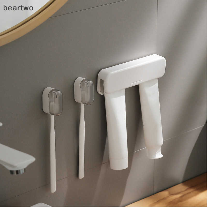 < Beartwo > Hộp đựng bàn chải đánh răng không đục lỗ Tiết kiệm không gian Treo tường Hộp sắp xếp chống bụi Phòng tắm Giá để bàn chải đánh răng tự dính Đẹp