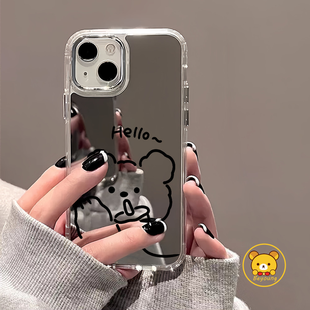 Ốp Gương Gấu Dễ Thương Cho Google Pixel 10 9 8 7 6 Pro 5 XL 4 9A 8A 7A 6A 5A 4A 3A 5G 4G Vỏ Mềm Trà Sữa Vỏ Điện Thoại Chống Sốc Mạ Điện