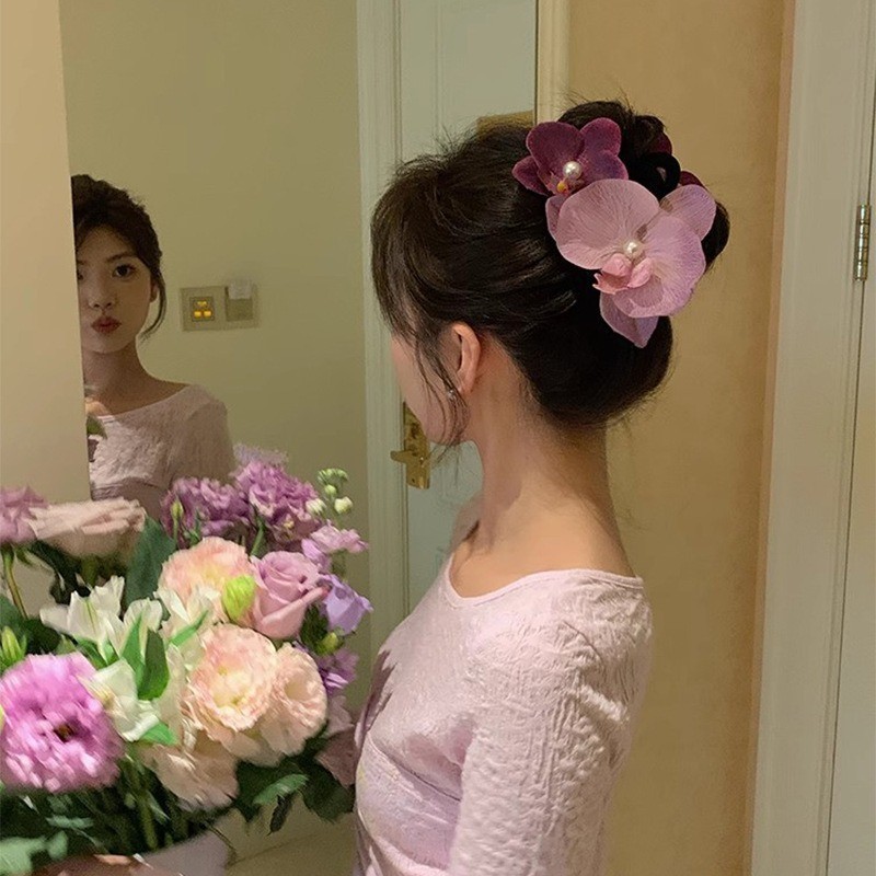 [Yunyuan] Không Khí Cao Cấp Hào Quang Phalaenopsis Hoa Kẹp Tóc Cô Gái Trái Tim Bên Kẹp Tóc Trang Trí Hình Hoa Mũ Đội Đầu
