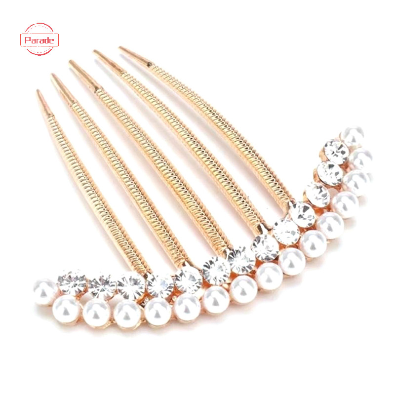 Diễu Hành 5 Răng Tóc Bên Lược Ngọc Trai Pha Lê Kẹp Tóc Lược Cưới Cô Dâu Kim Cương Giả Ngọc Trai Pha Lê Lược Tóc Móng Vuốt Kẹp Tóc Đồ Trang Trí Tóc Phụ Kiện VN