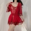 Set đồ ngủ sexy nữ gồm váy và áo choàng kiểu đầm 2 dây xuyên thấu có quần lót khiêu gợi