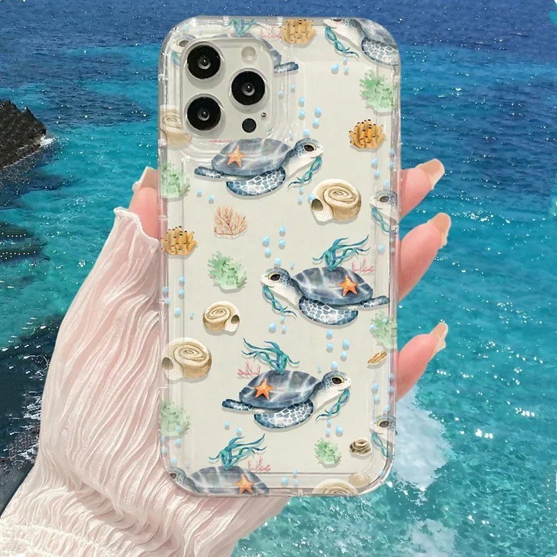 Dành Cho iPhone 15 14 13 12 11 Pro Max iPhone 16e XS Max X XR 8 7 Plus 12 13 Mini SE2020 2022 Mùa Hè Đại Dương Rùa Cá Heo In Trong Suốt Mềm Chống Sốc Silicon
