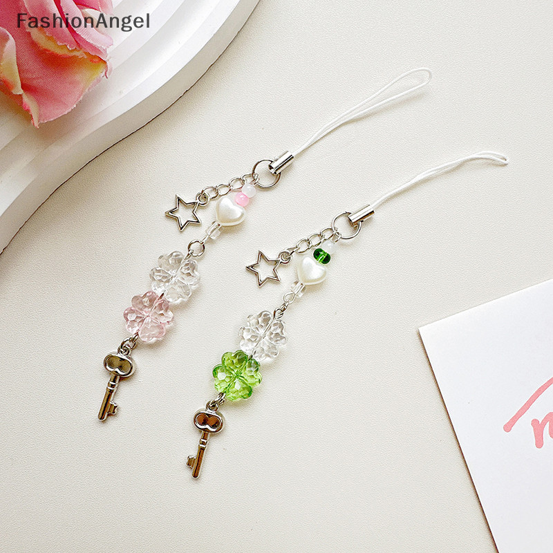 FashionAngel Phong Cách Nghệ Thuật Mặt Dây Chuyền Dễ Thương Điện Thoại Quyến Rũ Dây Bốn Lá Cỏ Ba Lá Móc Chìa Khóa Thời Trang Đính Hạt Móc Khóa Trang Trí Cho Điện Thoại TH