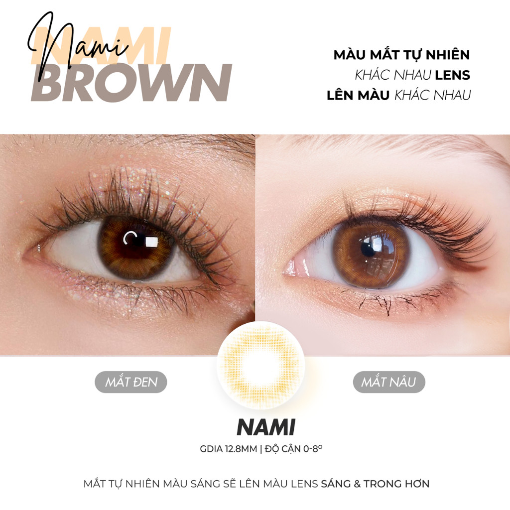 Lens màu nâu mật ong Nami 💥HÀNG CAO CẤP💥 Kính áp tròng màu tự nhiên có độ cận 0-8, đường kính 12.8
