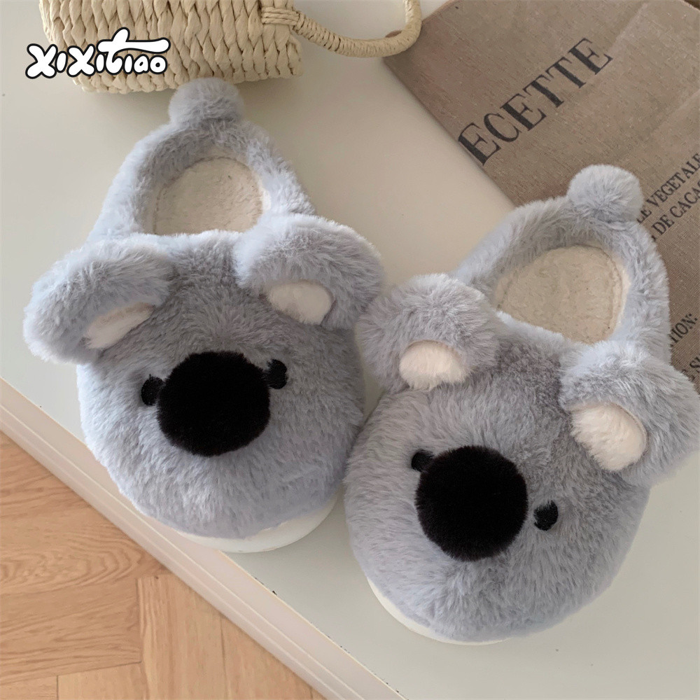 Xixitiao Dép Cotton Dễ Thương Koala Sang Trọng Sang Trọng Bé Trai Bé Gái Ấm Áp Cặp Đôi Nhà