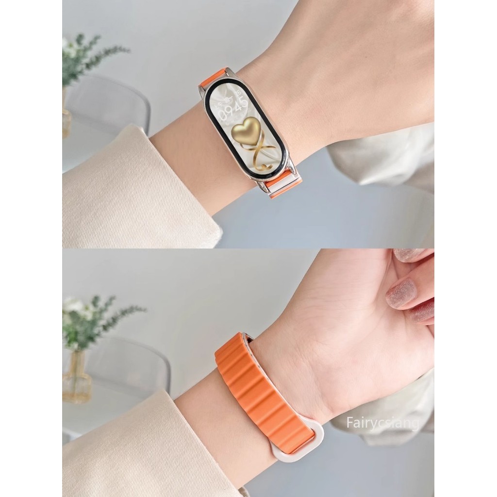 Vòng từ tính Wirtband silicon thể thao cho Xiaomi Mi Band 10/9/8 NFC, giao diện kim loại