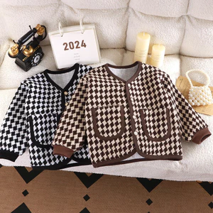 Phong Cách Mới Trẻ Em Houndstooth Áo Khoác Thu Xuân Bé Gái Tất Cả Trận Đấu Cardigan 90-150 Kích Thước VOEQ