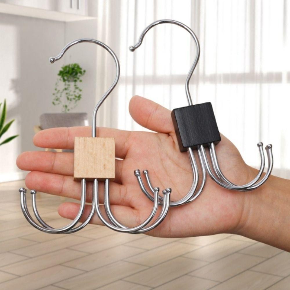 Móc tủ quần áo YUUKII, Móc treo có thể xoay bằng gỗ, Dụng cụ sắp xếp đai sáu móng vuốt đa năng không dấu vết bền bỉ