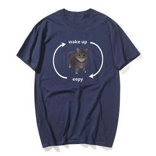 Thức dậy Eepy Kitty Chất Lượng Cao Áo Nam Nữ Tay Ngắn Ngủ Đầu Mèo Ngộ nghĩnh Động Vật Người Yêu Áo Thường Ngày Quá Khổ Tee