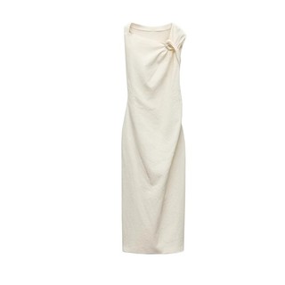 Zara Thu Đông Phong Cách Mới Châu Âu Mỹ Slim-fit Bất Đối Xứng Cổ Dây Buộc Vải Lanh Phối Đầm 8723418