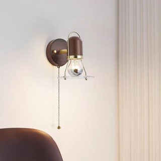 Đèn Tường Kéo Công Tắc Kính Chụp Đèn Bằng Gỗ Thân Đèn Led Sconce Thích Hợp Cho Phòng Khách Phòng Ngủ Nhà Hàng
