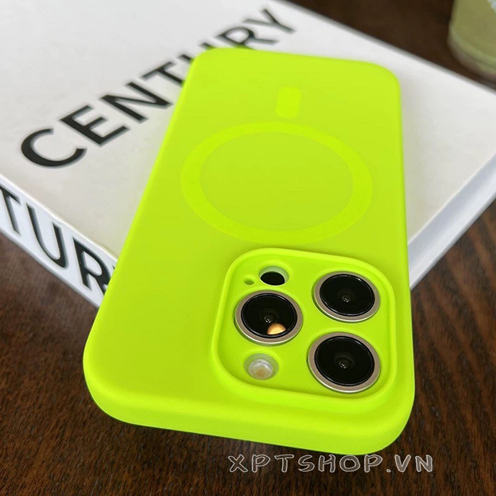 Ốp Điện Thoại Silicon Lỏng Xanh Huỳnh Quang Từ Tính Cho iPhone 16ProMax 16Pro 16Plus 15ProMax 14 13 12ProMax Bảo Vệ Toàn Diện Camera Chống Sốc Bảo Vệ Vỏ Mềm