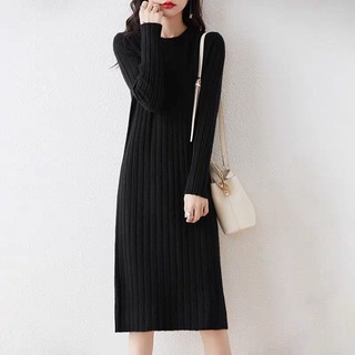 Thu Đông Phong Cách Mới Giữa Chiều Dài Dệt Kim Đầm Rời Size Lớn Áo Len Béo mm Thời Trang Over-the-Knee Sw