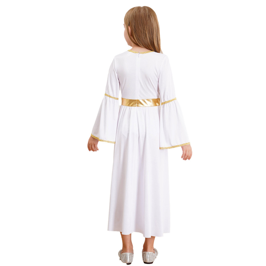 Nmy - 6-16 Bé Gái Thiên Thần Cosplay Trang Phục Thiên Thần Đầm Dài Tay Vàng Viền Chắp Vá Áo Cho Tiệc Cosplay Hiệu Suất Sagge