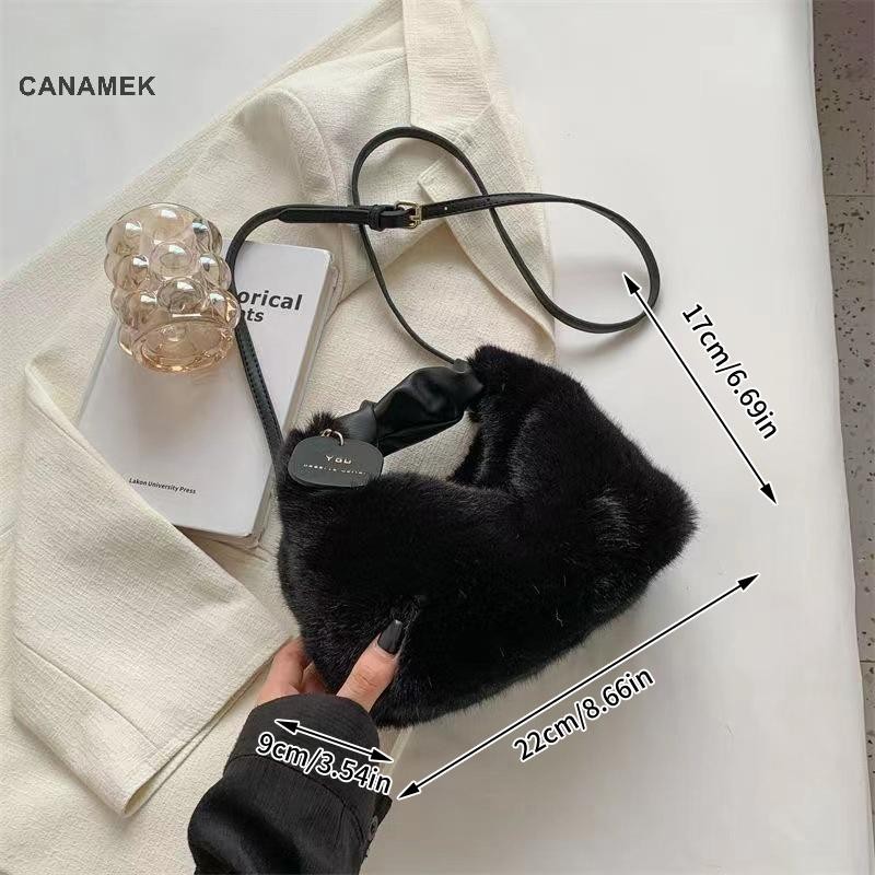 Canamek Nữ Sang Trọng Túi Xách Ruched Tay Cầm Nhỏ Nữ Đeo Vai Túi Tote Thường Ngày Nửa Mặt Trăng Hobos Túi Mùa Đông CSF