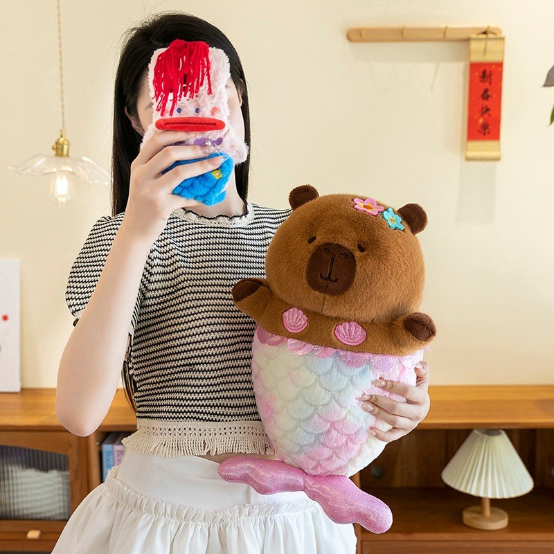 Capybara Tiên Cá Gấu Capybara Cosplay Nàng Tiên Cá Họa Tiết Chân Váy Vẩy Cá Màu Óng Ánh Ngọc Trai