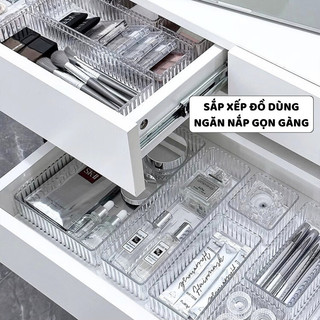 Khay Chia Ngăn Kéo Trong Suốt Vân Sọc, Khay Đựng Mỹ Phẩm Xếp Chồng Tiện Lợi Để Bàn - SUNND