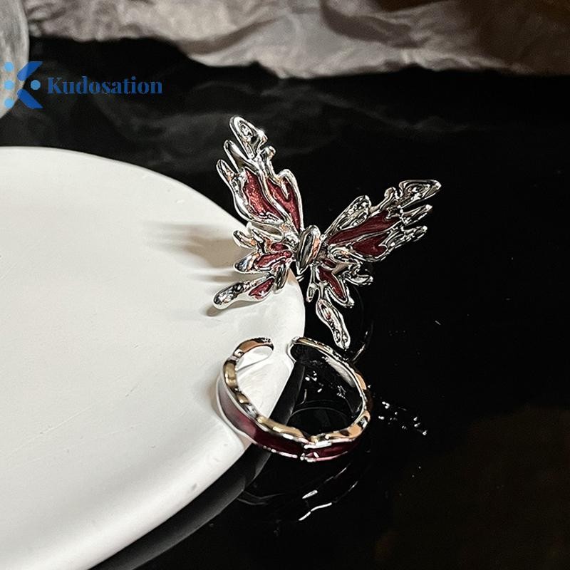 Kudosation Punk Gothic Nhẫn Đỏ Vintage Ánh Sáng Sang Trọng Mở Có Thể Điều Chỉnh Nhẫn Ngón Tay Phong Cách Pháp Cá Tính Đảng Món Quà Trang Sức