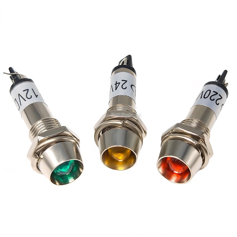 XD8-1 Công suất nhỏ Tín hiệu làm việc Đèn báo kim loại Lỗ mở 8MM Đỏ / Xanh / Vàng 12V24V220V