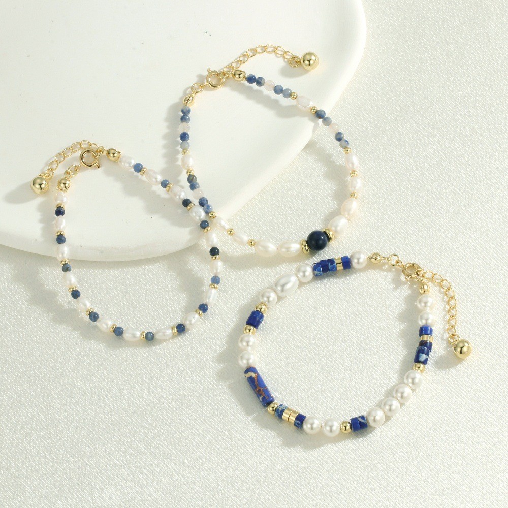 Vòng tay đính cườm tay | Kết hợp ngọc trai Baroque và Lapis Lazuli | Trang sức xếp chồng Niche sang trọng nhẹ