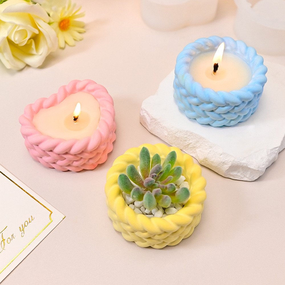 Xoắn Cốc Thạch Cao Khuôn DIY Tròn Hình Trái Tim Hút Nước Nồi Hình Xoắn Trồng Hộp Bảo Quản Khuôn Silicon
