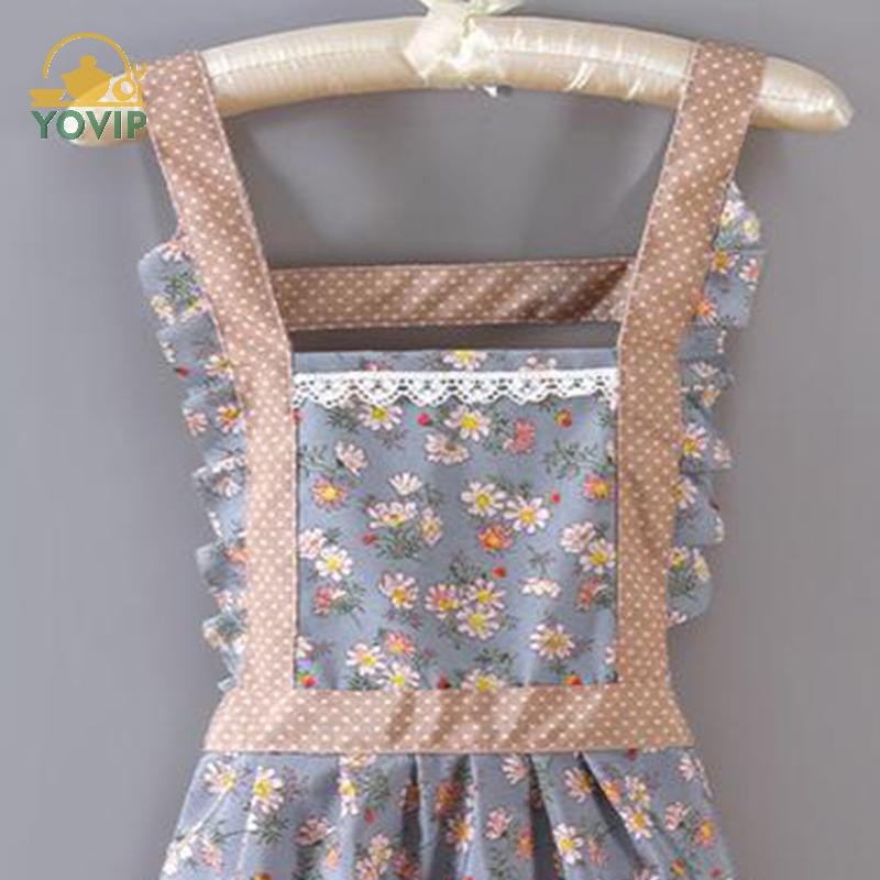 YOVIP Hoa Túi Lớn Vải Cotton Tạp Dề Nhà Bếp Dây Đeo Tay Có Thể Lau Được VN