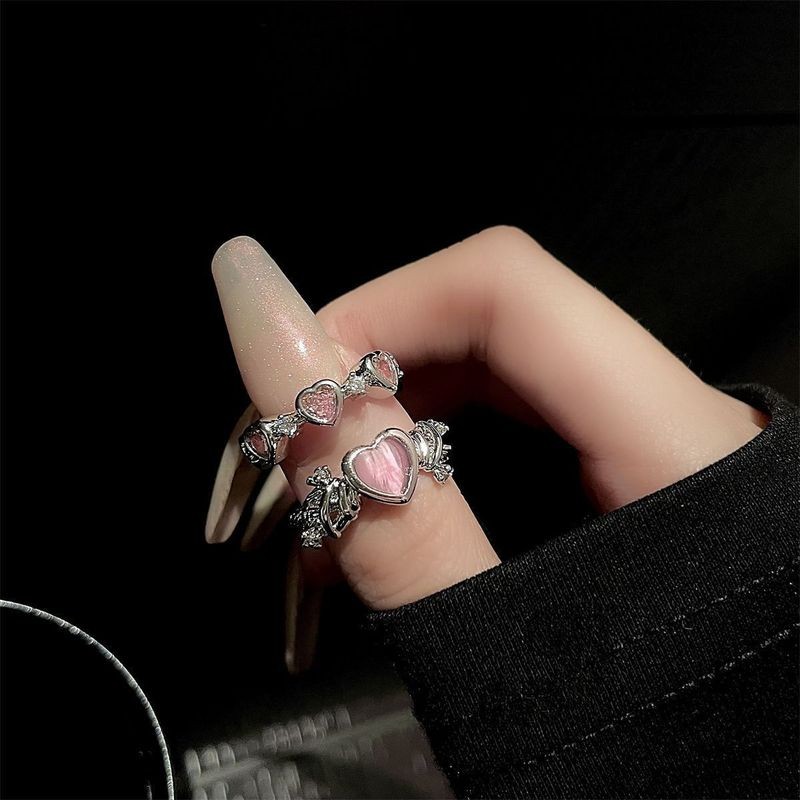 Nhẫn mở trái tim màu hồng dành cho nữ Thiết kế thích hợp Ánh sáng sang trọng có thể điều chỉnh