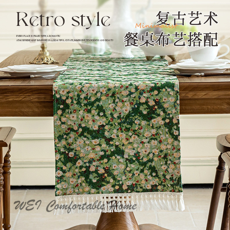 Mỹ Retro Phong Cách Mục Vụ Xanh Bàn Chạy Cao Cấp Khăn Trải Bàn Bàn Cà Phê Tủ Tivi Tủ Ngăn Kéo Tủ Chống Bụi Dài S