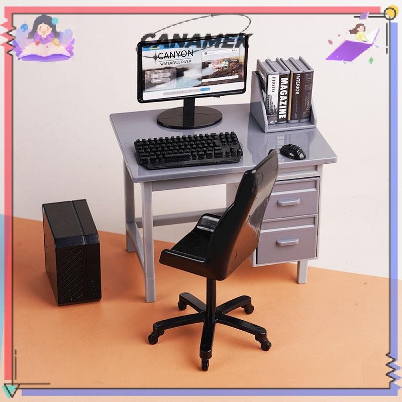 CANAMEK 1 Bộ 1 / 12 Nhà Búp Bê Thu Nhỏ Bàn Phím Máy Tính Bàn Ghế Bộ Nhà Phòng Học Nội Thất Trang Trí Micro Cảnh Đạo Cụ CSF