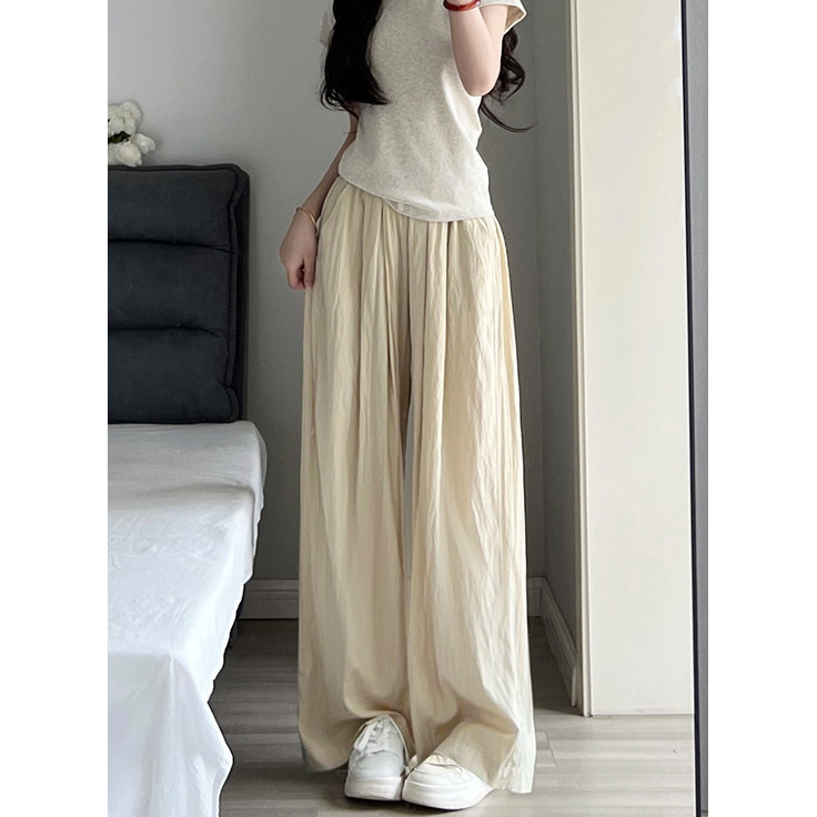 Mỏng quần ống rộng eo cao phong cách cá tính, drap nhẹ mùa hè