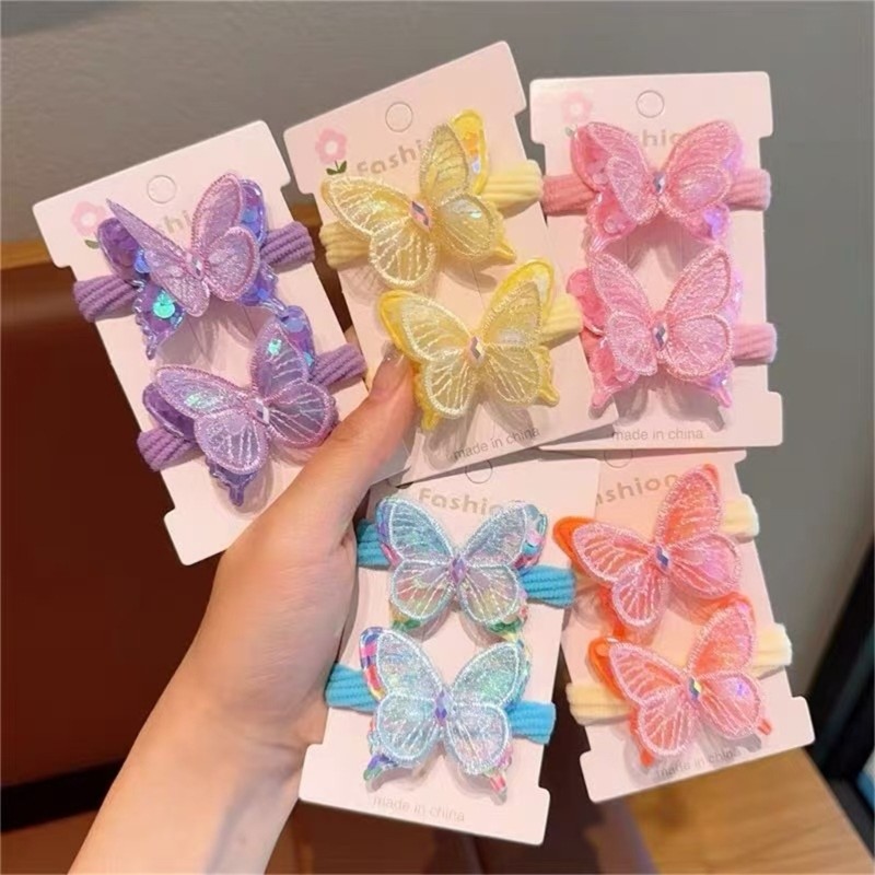 Ở Đàn Hồi Bướm HairBands Đuôi Ngựa Giá Đỡ Dây Buộc Tóc Scrunchy Blingbling Nơ