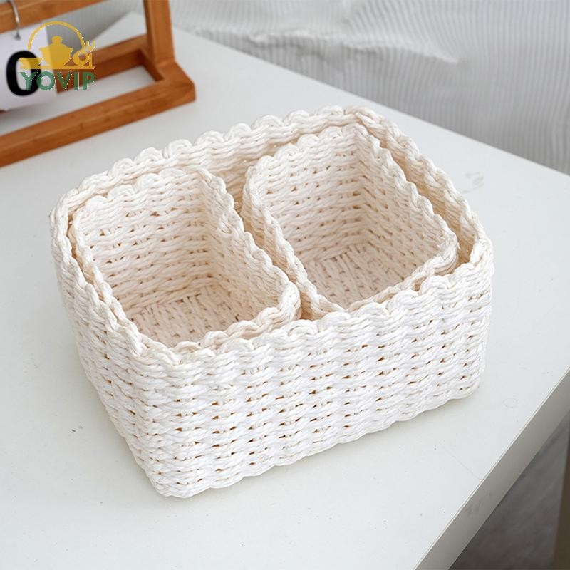 YOVIP 3 Chiếc Handmade Ống Hút Dệt Mềm Tròn Dây Giấy Giỏ Chứa Đồ Để Tổ Chức Trang Trí Hộp Bảo Quản Văn Phòng VN