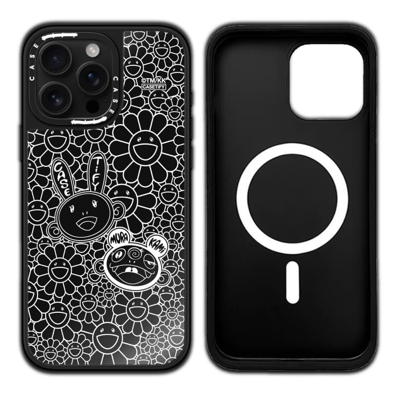 CASECASE X KAIKAI VÀ KIKI FLOWER BLOSSOM MONO Case hút từ tính Vỏ iPhone Gương đen & bạc IPhone 16 15 14 13 12 Pro Max Plus Ốp lưng cứng có hộp khắc logo
