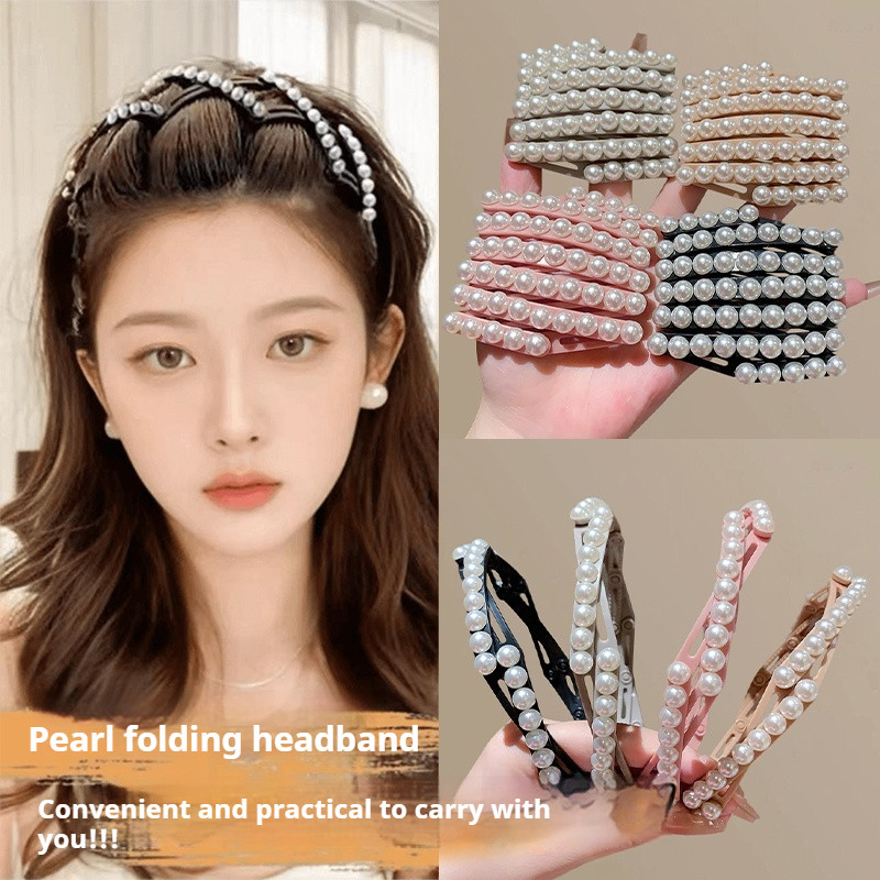 Băng đô gấp hạt cườm cho nữ 2025, băng đô rửa mặt, cố định tóc mái, phụ kiện tóc mùa hè