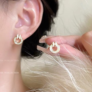 Bông tai chữ H trắng đính kim cương nữ, nhỏ đa năng, phong cách Hàn Quốc, thời trang nhẹ nhàng, phụ kiện đi lại hàng ngày
