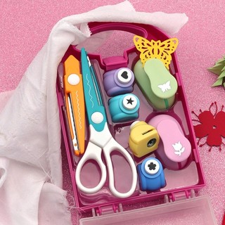 DE Trẻ Em Lỗ Puncher Bộ Kéo DIY Thêu Sò Giấy Đấm Hình Trái Tim Lỗ Đấm Hình Ngôi Sao Giấy Punc