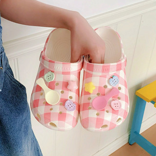 Xixitiao Thường Ngày Sáng Tạo Dễ Thương Nhiều Màu Sắc Thìa Phù Hợp Với Kẻ Sọc Cô Gái Trái Tim Dép Nữ Mùa Hè