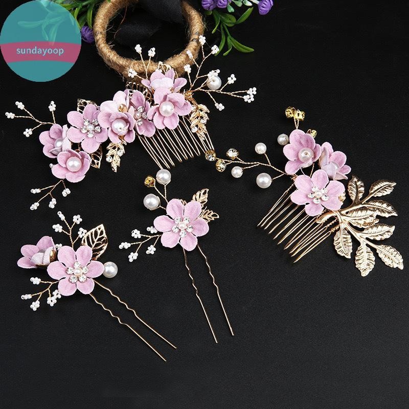 Sund Nữ Ngọc Trai Kim Cương Giả Lược Hoa Kẹp Công Chúa Vương Miện Cưới Phụ Kiện Tóc VN
