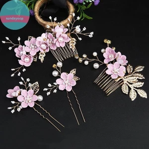 Sund Nữ Ngọc Trai Kim Cương Giả Lược Hoa Kẹp Công Chúa Vương Miện Cưới Phụ Kiện Tóc VN