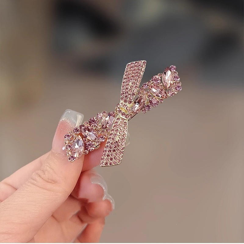 Kẹp Tóc Nơ Rỗng Kẹp Vịt Kim Cương Giả Màu Sắc Cổ Tích, Sang Trọng - Phù Hợp Cho Tóc Gãy