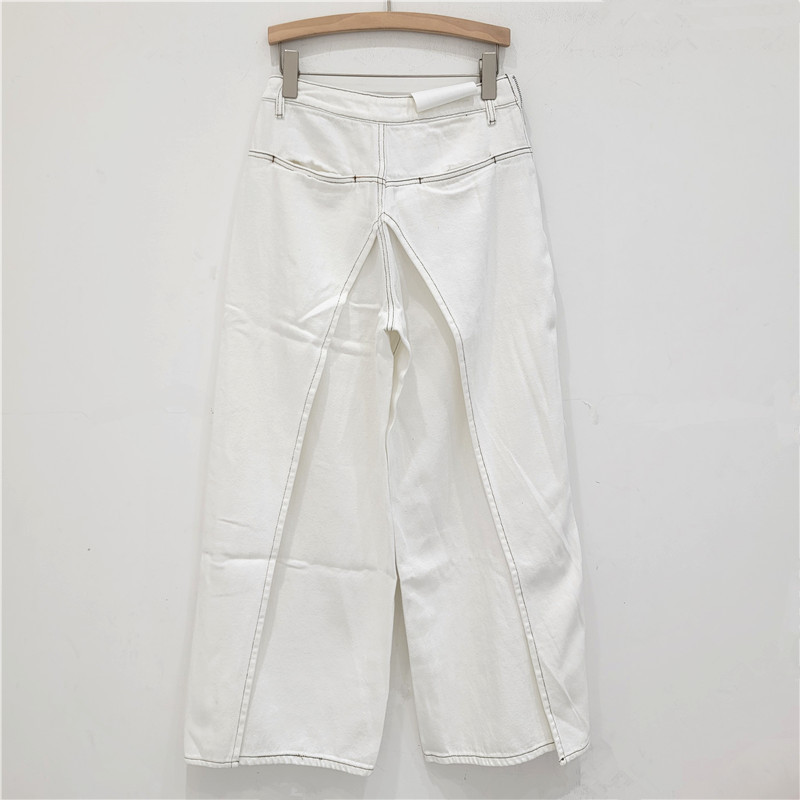 Thời Trang Retro Tích Cực Âm Hai Cánh Giải Cấu Trúc Khâu Quần Jean Nữ Thiết Kế Đường Phố Cao Cấp Quần Dài
