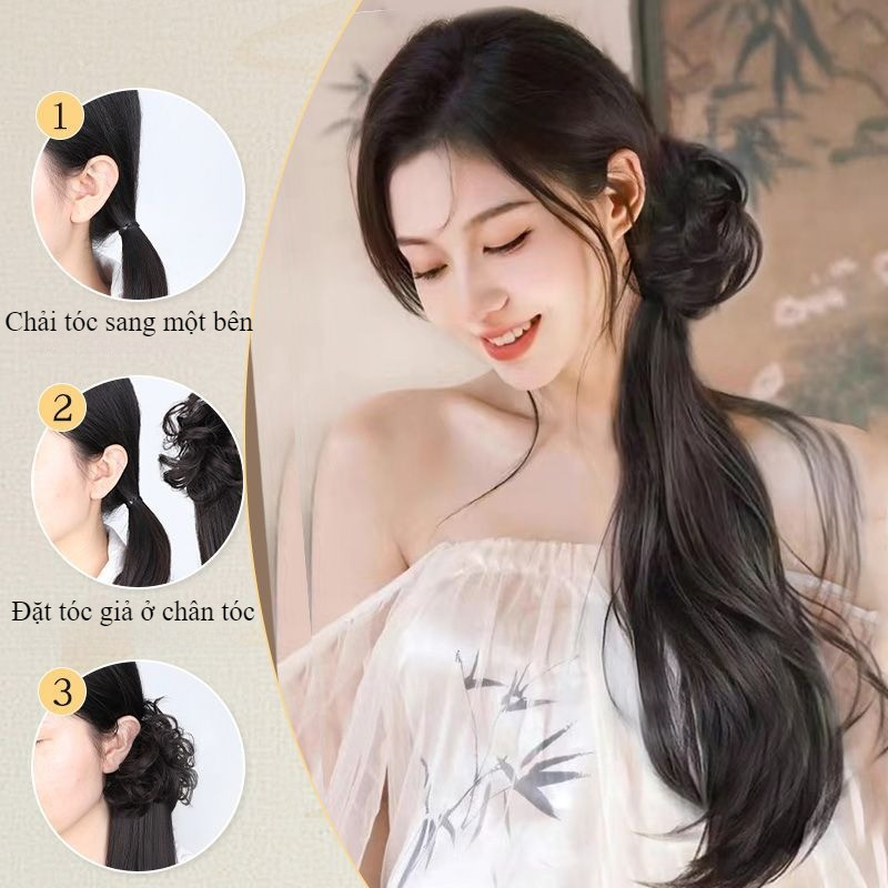 Tóc Giả Đuôi Ngựa Cổ Trang - Kẹp Tiện Lợi, Dài Xoăn, Tóc Bóng Đẹp, Bật Nét Quyến Rũ