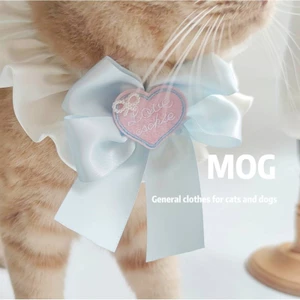 【Ready Stock】 Pearl Bow Pet Cream Bib Bow Tie Lace-up Adjustable Cat Small Dog Photo kD2u