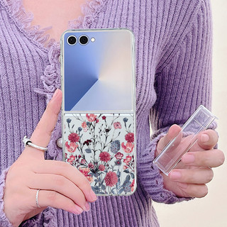 Hoa Họa Tiết Trong Suốt Ốp Lưng Điện Thoại Samsung Galaxy Z Flip 7 Flip 6 Flip 5 Flip 4 Flip 3 5G Full Bản Lề Cứng PC Gấp Bao Dành Cho Samsung Z Flip 7 6 5 4 3