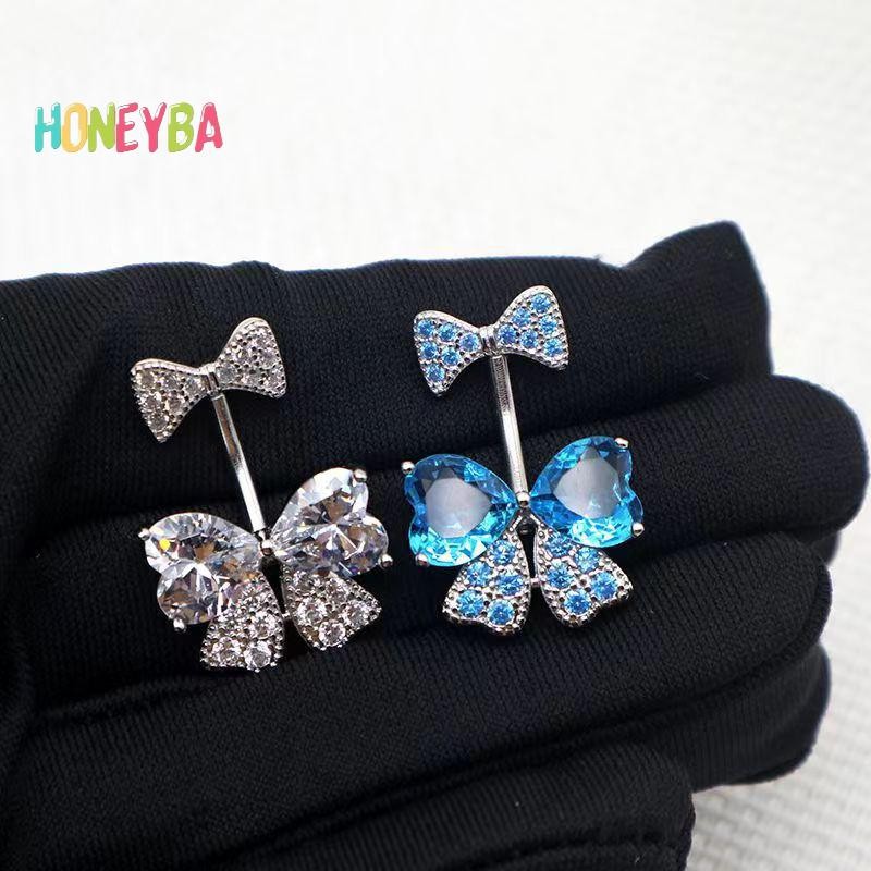 < Honeyba > Zircon Nơ Pha Lê Bụng Nút Nhẫn Xuyên Rốn Nhẫn Trang Sức Cơ Thể Cho Nữ Thời Trang Body Piercing Trang Sức