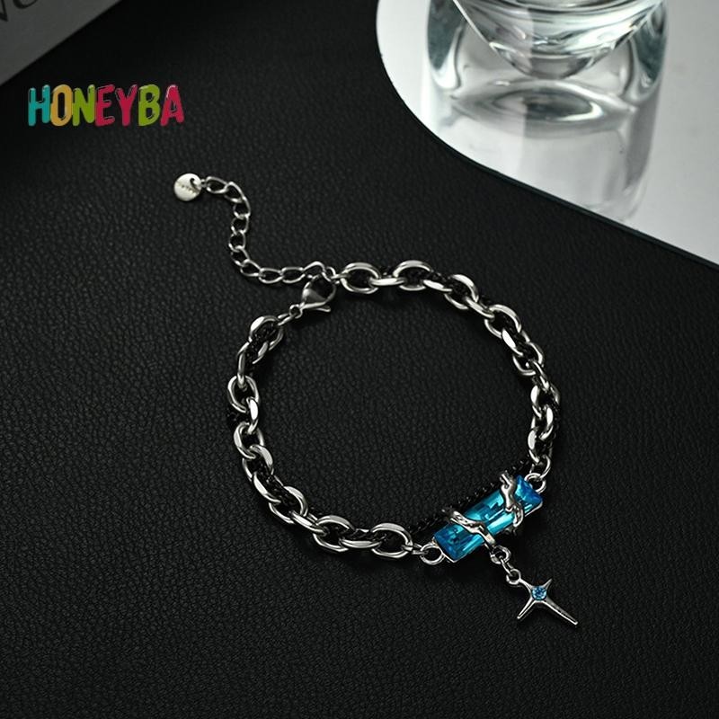 < Honeyba > Thời Trang Tinh Tế Zircon Ngôi Sao Quyến Rũ Dành Cho Nữ Phong Cách Punk Ngôi Sao Màu Bạc Dây Chuyền Vòng Tay Có Thể Điều Chỉnh Phụ Kiện Trang Sức
