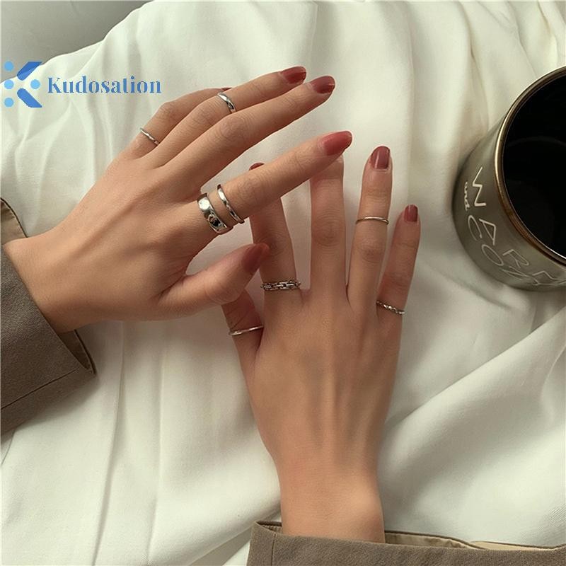 Kudosation 7 Chiếc Nhẫn Trang Sức Thời Trang Bộ Bán Chạy Kim Loại Rỗng Tròn Mở Nhẫn Nữ Cho Bé Gái Nữ Tiệc Cưới Quà Tặng